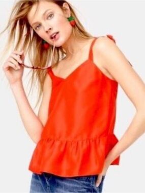 J. Crew 100% Silk Orange Peplum Rank Top Blouse
Ribbon Tie Halter